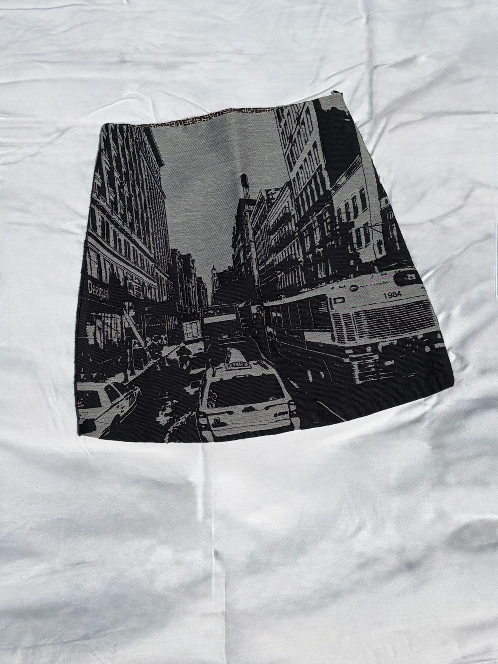 Desigual Black and Gray City Print Mini Skirt